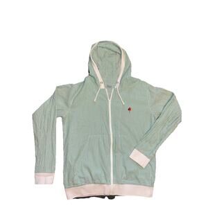 MRK Seersucker Green and White Full Zip Hoodie Sweater Summer Lightweight Sz Lg